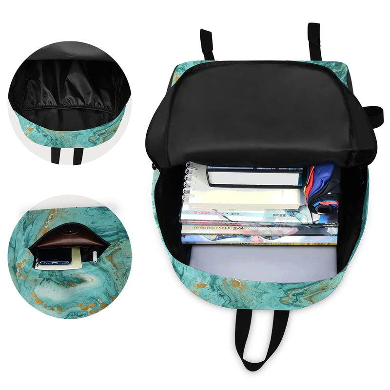 Backpack Travel Rucksack, Golden And Turquoise Marble Teal Lightweight School Bag for Students Teens Girls Boys - BeesActive Australia