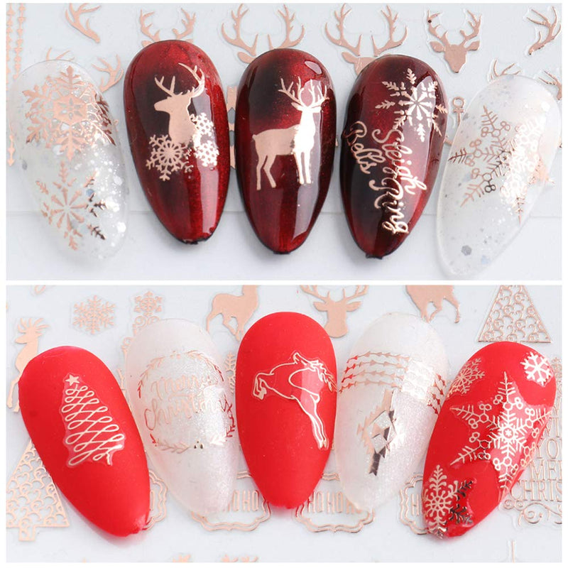 Christmas 3D Nail Art Stickers Laser Xmas Nail Decals Snowflake Elk Leaf Snowman Santa Tree Candy Winter Self Adhesive Nail Stickers New Year Charms Nail Supplies DIY Decorations 9 Sheets RoseGold - BeesActive Australia