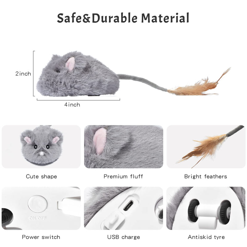 Pawthquake Interactive Cat Mouse Toy,Automatic Robotic Mice Toy with Feather Wand,Electronic Electric Ball Toy for Indoor Cats/Kittens,USB Rechargeable,Random Movement,Hunting Simulation - BeesActive Australia