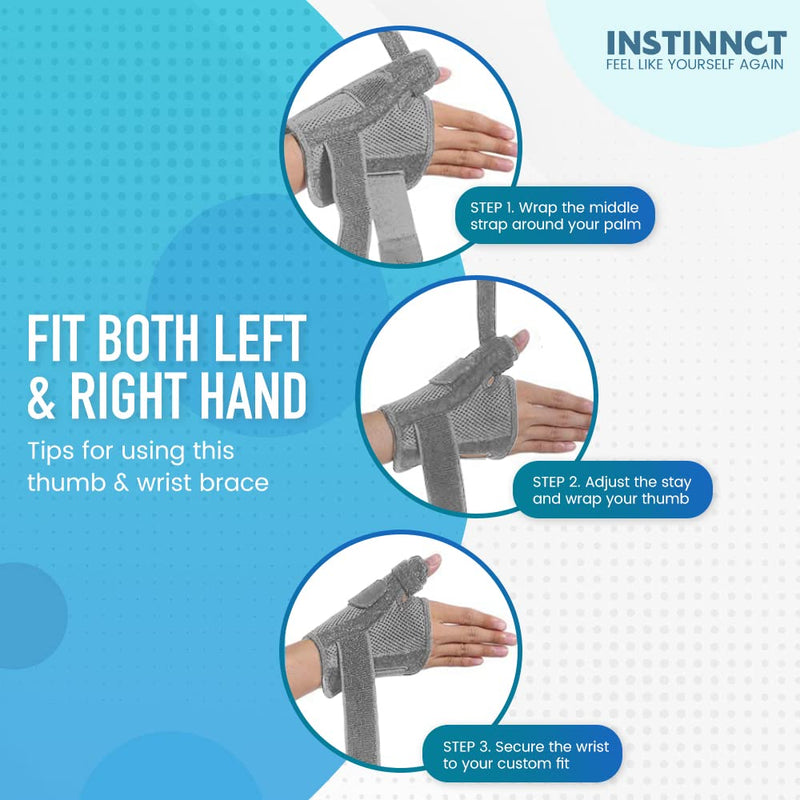 INSTINNCT Wrist Thumb Support Brace for Men & Women, Fully Adjustable Thumb Brace with Thumb Flexible Support for Thumb & Hand Discomfort, Fatigue, Fits Both Right Hand and Left Hand Grey(Single) One Size - BeesActive Australia