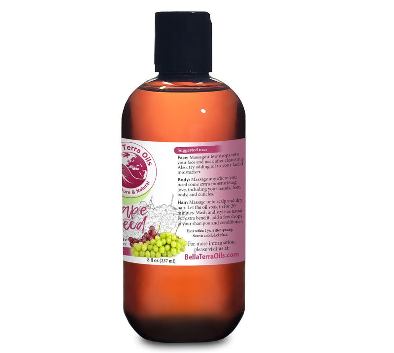 NEW Grape Seed Oil. 8oz. Cold-pressed. Unrefined. Organic. 100% Pure. Rich in vitamins. Hexane-free. Rejuvenates Skin. Softens Hair. Natural Moisturizer. For Hair, Skin, Nails, Beard, Stretch Marks. - BeesActive Australia