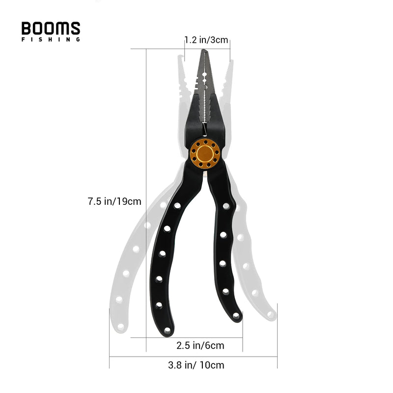 Booms Fishing Aluminium Fishing Pliers Saltwater, Hook Remover and Split Ring Pliers for Fishing, Braided Line Cutters Fish Pliers Kit with Lanyard X09_7 inch_Black - BeesActive Australia