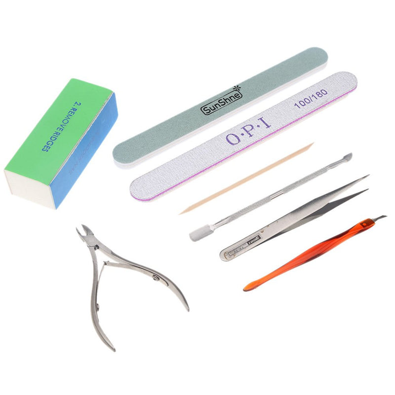 Nail Cuticle Tools Kit Anself Nail Polish Gel Remover Tools Kit Nail Brush Sanding Files Clips Pusher Tweezers Nail Buffer Block - BeesActive Australia