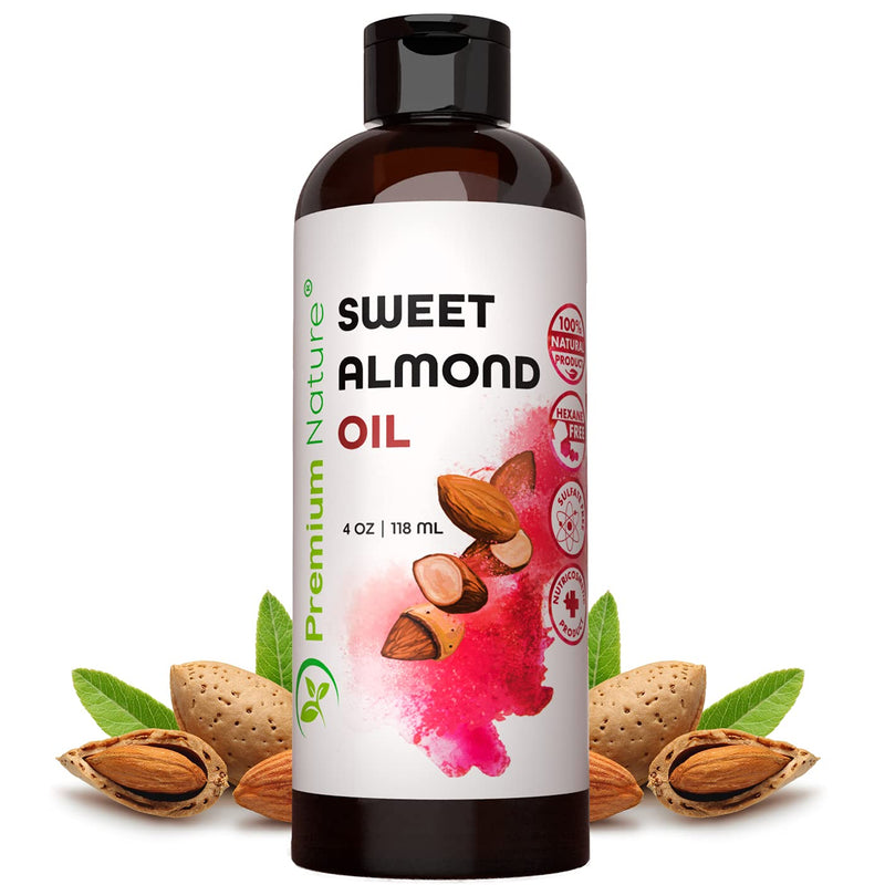 Sweet Almond Oil Carrier Oil - Cold Pressed Pure Natural Body Massage Oil Carrier Oil for Essential Oils Mixing, Baby Oil Dry Skin Face Hair Moisturizer Makeup Remover 4 oz - BeesActive Australia
