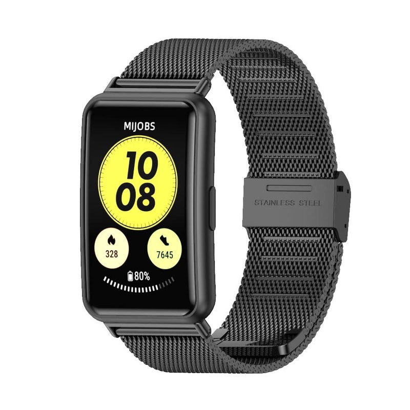 MIJOBS Band strap Compatible with Huawei Watch Fit Smartwatch Stainless Steel Bracelet Wristband Link Metal Watch Band for Watch Fit Accessories Milan,Black - BeesActive Australia
