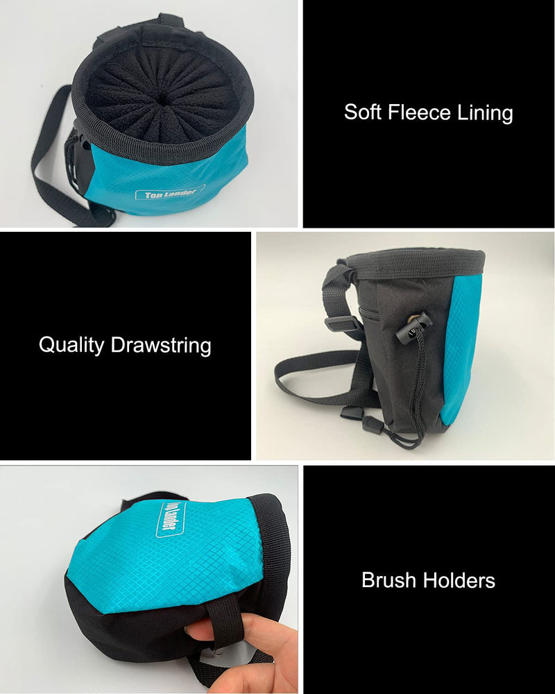 Top Lander Rock Climbing Chalk Bag with Belt and Zipper Pocket for Fitness Gym Weight Lifting Hunting Bouldering Magnesium Sack Blue - BeesActive Australia