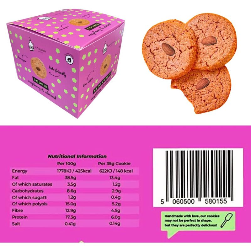 Raspberry Keto Cookies I 12 x 35g I 0g Net Carbs I Low Carb Snack I Low Sugar I High Protein I Vegan I Suitable for Diabetics I Keto Weight Loss Snacks - London Apron Brand Raspberry & Almond - BeesActive Australia