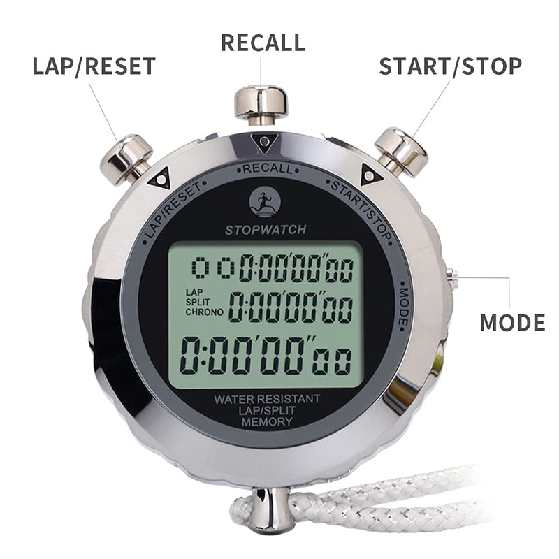 JUNSD Digital Stopwatch, Metal Stop Watch 10 Lap Memory Stopwatch Timer, Water Resistant Stopwatch for Sports, Competitions, Games - BeesActive Australia