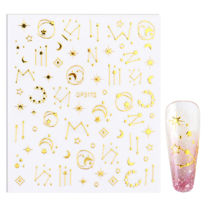 5 Sheet Golden Adhesive Nail Art Sticker Nail Love Star Smiley Space Series Bronzing Nail Applique Decoration Manicure Accessories DIY Set - BeesActive Australia