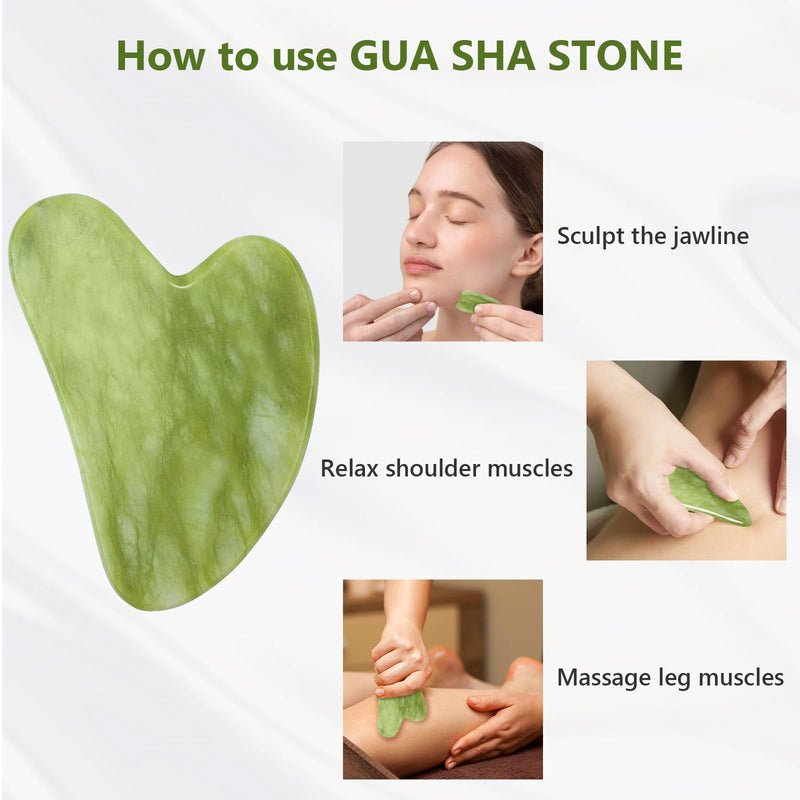 GUGUG Gua Sha and Jade Roller Set, Gua Sha Stone, Face Roller Massage Tool for Skin Care Routine, Guasha Tool for Face, Neck and Body Muscle Green - BeesActive Australia