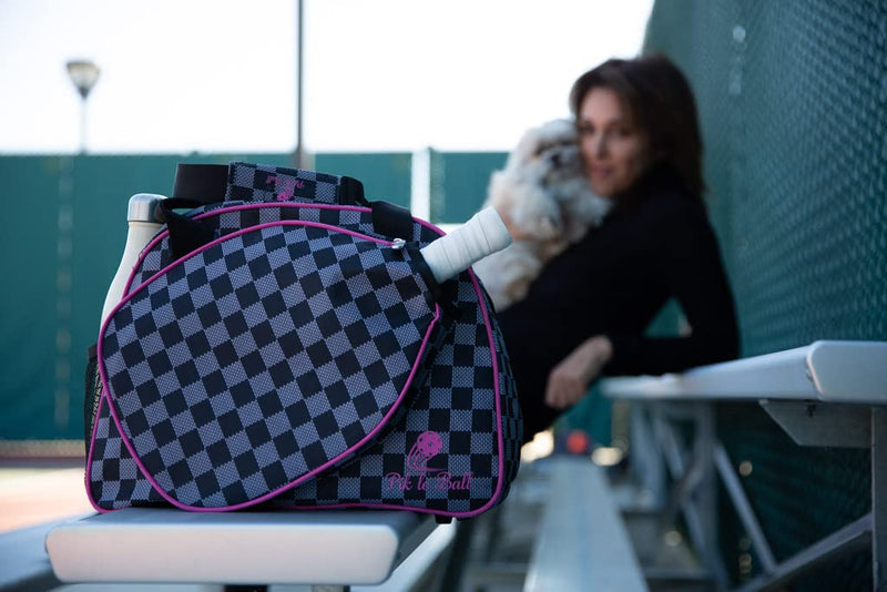 Pik’le’Ball Women’s Premium Pickleball Bag. The Original Pickleball Tote. Water Bottle Holder, Racquet/Paddle Case, Fits More Than 2 Paddles. Athletic Bag, Sling Bag, Pink/Blue Pink Checkers - BeesActive Australia