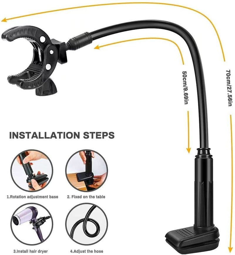 FOUUA Dog Hair Dryer Stand, Pet Grooming Table Hair Dryer Holder, Hands Free Blow Dryer Holder, 360 Degrees Rotatable Lazy Hair Dryer Stand with Adjustable Clamp Mount for Dog Cat Grooming - BeesActive Australia