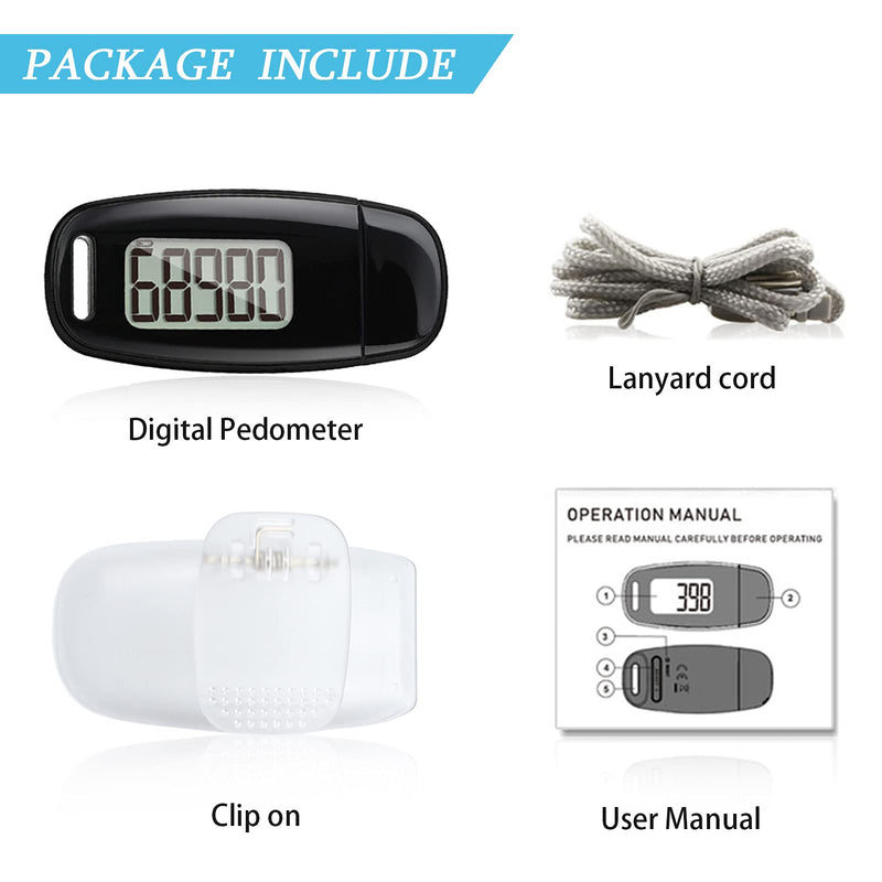 3D Pedometer with Clip and Strap, Simple USB Charge Walking Step Counter, 30 Days Memory, Accurate Step Counter with Large LCD Screen, Daily Target Monitor, Exercise Time, Black - BeesActive Australia