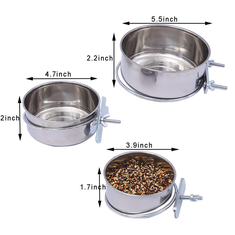 3 Pack Bird Feeder Bowl, Stainless Steel Parrot Feeding Cups with Clamp Holder, Cage Water Food Dish for Parakeet Lovebird Conure Cockatiels - BeesActive Australia