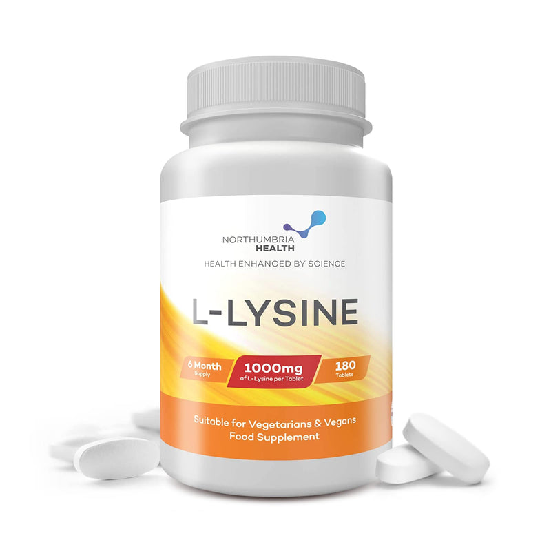 L-Lysine 1000mg High Strength Tablets, 180 Vegan Tablets (6 Month Supply) Essential Amino Acid, Normal Growth & Muscle Turnover, Made in The UK by Northumbria Health - BeesActive Australia