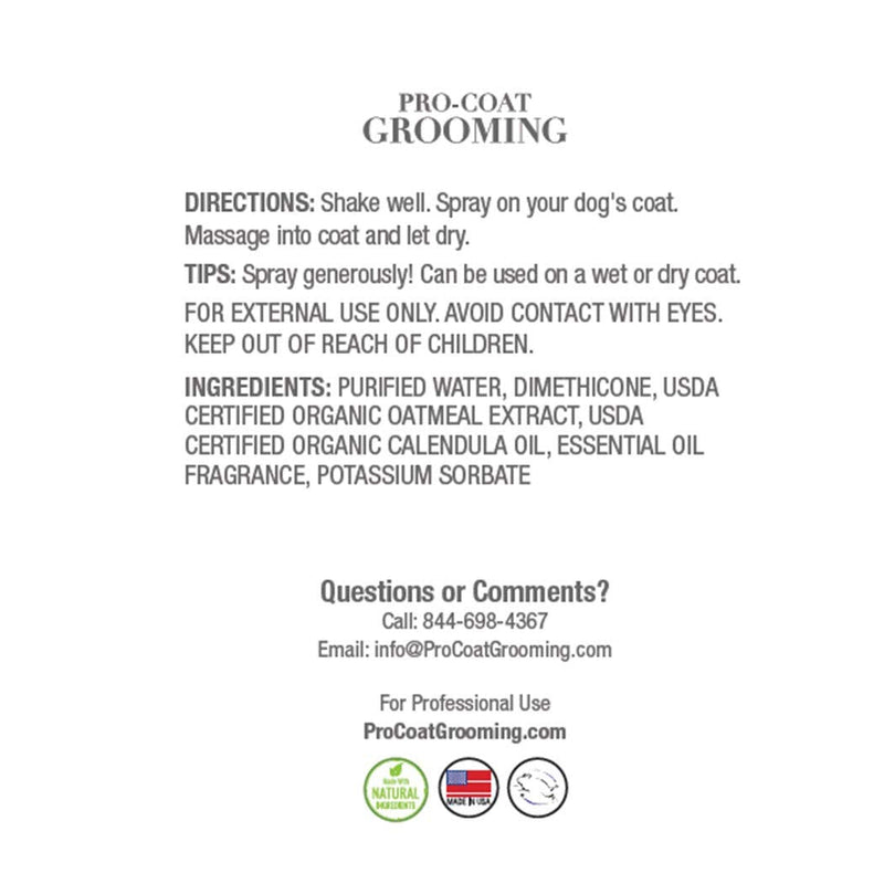 Pro-Coat Grooming - Detangling & Conditioning Spray (Lavender & Chamomile) - 16 oz, Clear - BeesActive Australia