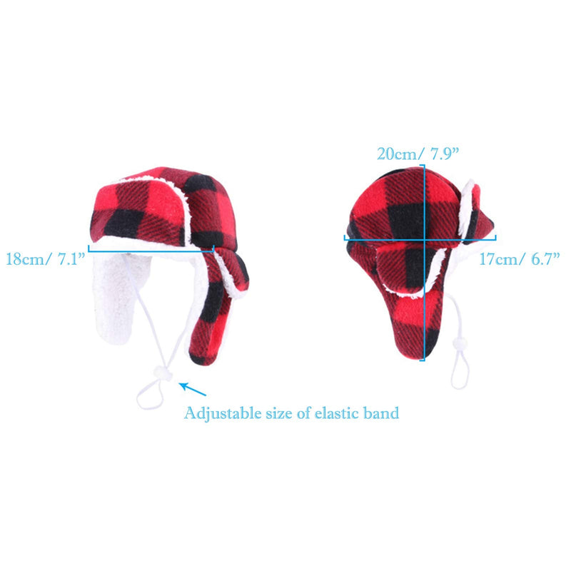 SEIS Christmas Dog Hat with Earmuffs Winter Adjustable Pet Red Plaid Pet Cap Xmas Dog Headwear for Small Medium Large Dogs Free Size - BeesActive Australia