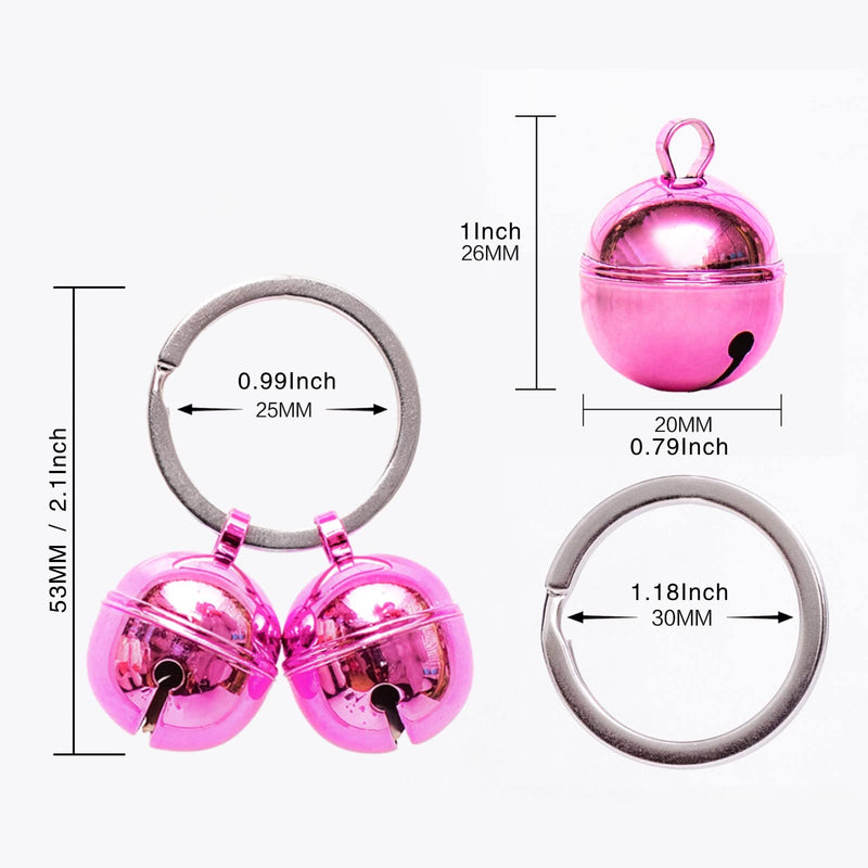 Dog and Cat Collar Bells Pink and Silver 4-Piece Combo Pet Tracker Round Handmade Copper with 4 Keyring Pendant Bells Loud Anti-Lost Training Bells - BeesActive Australia
