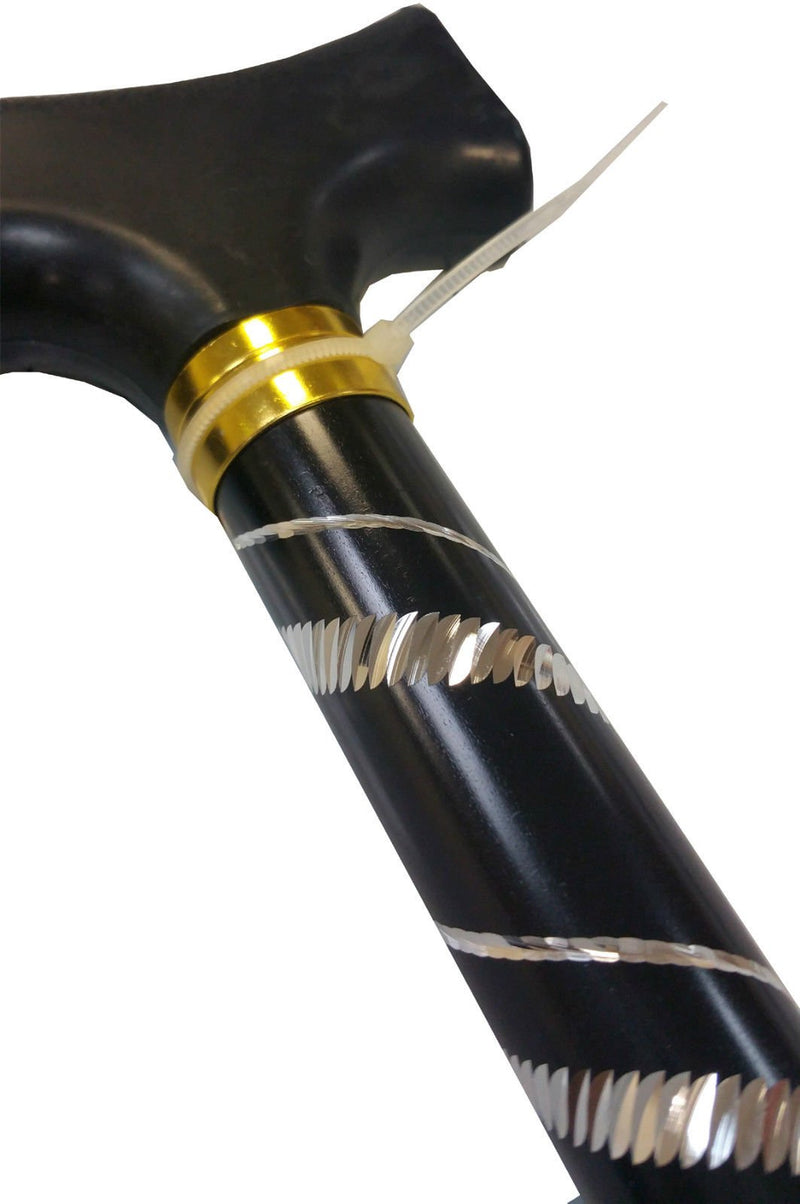 Deluxe Black with Silver Etched Engraved Flecked Stripes Pattern Ladies Adjustable Walking Stick Cane - 23" - 38.5" - BeesActive Australia