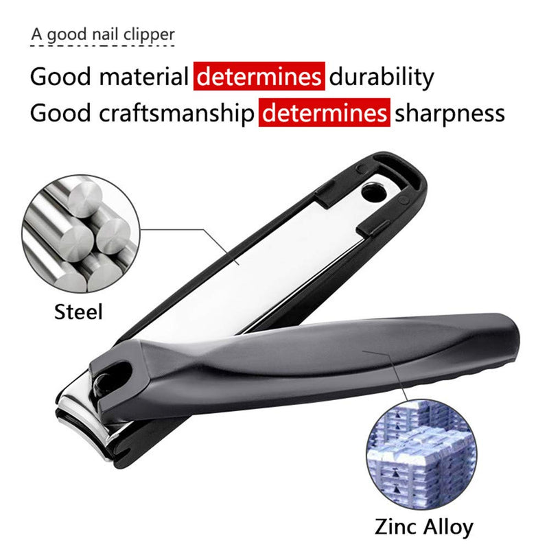 Fingernail Clipper, non-slip, circular arc blade, long thicker handle, 360 rotatable, stainless steel (black) black - BeesActive Australia