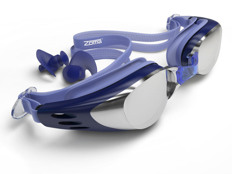 [AUSTRALIA] - Zoma Swimming Goggles 2.0 with Anti Fog Swim Technology - 3 Piece Adjustable Nose Bridge for Perfect Comfortable Fit for Men, Women and Kids Blue 