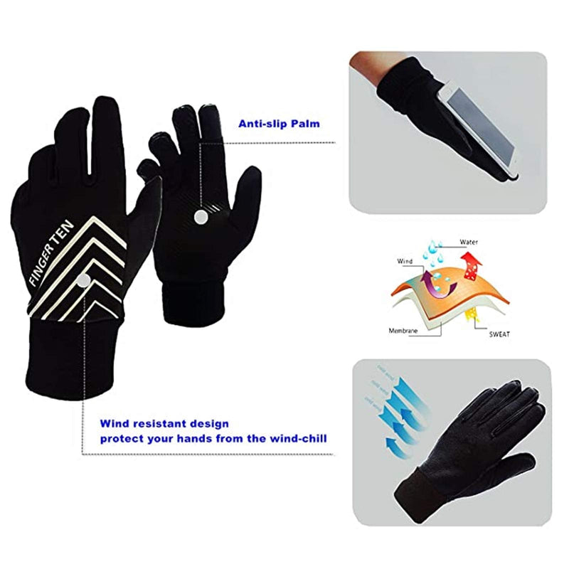 Winter Gloves Men Women Running Cycling Warm Touch Screen with Free Earband Pack Black X-Large - BeesActive Australia