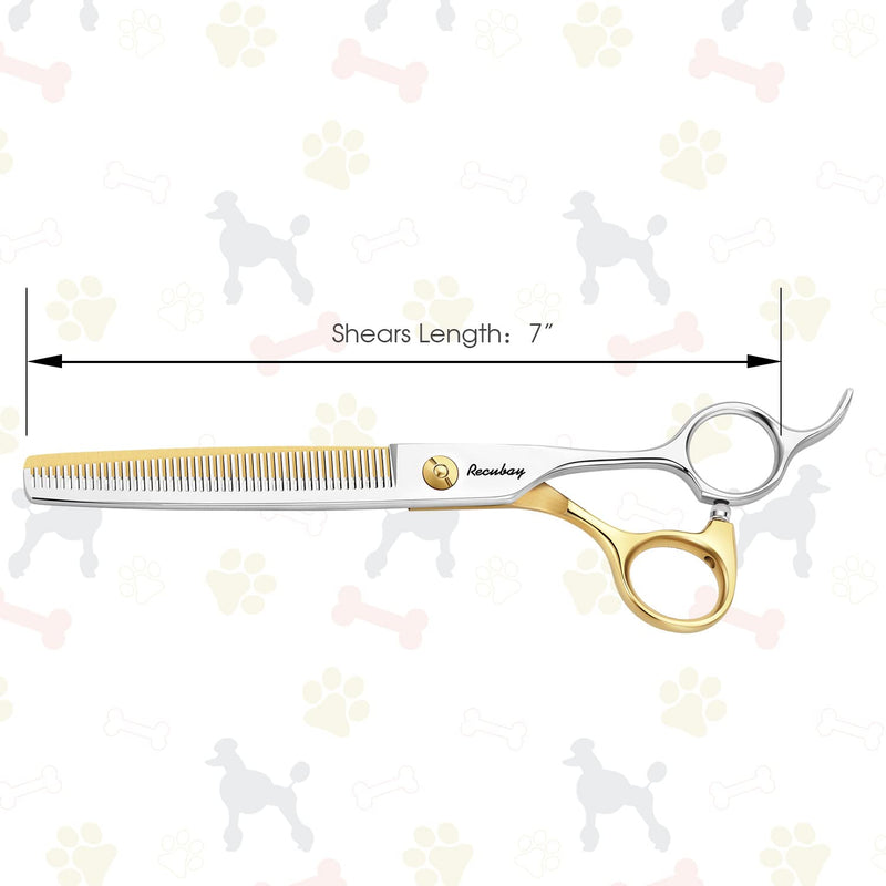 Recubay Dog Cat Scissors for Grooming, Pet Shears for Thick Coats and Matted Hair, Thinner Curved Straight Chunker Stainless Steel Shears 7" Thinner Gold - BeesActive Australia