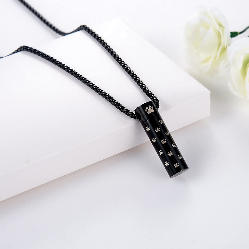 Dog Urn Necklaces For Ashes Paw Print Ashes Urn Pendant Necklace Cylinder Cremation Necklace For Pet Ashes Urn Necklace For Puppy Pet Memorial Keepsake Jewelry pet-claw-black - BeesActive Australia