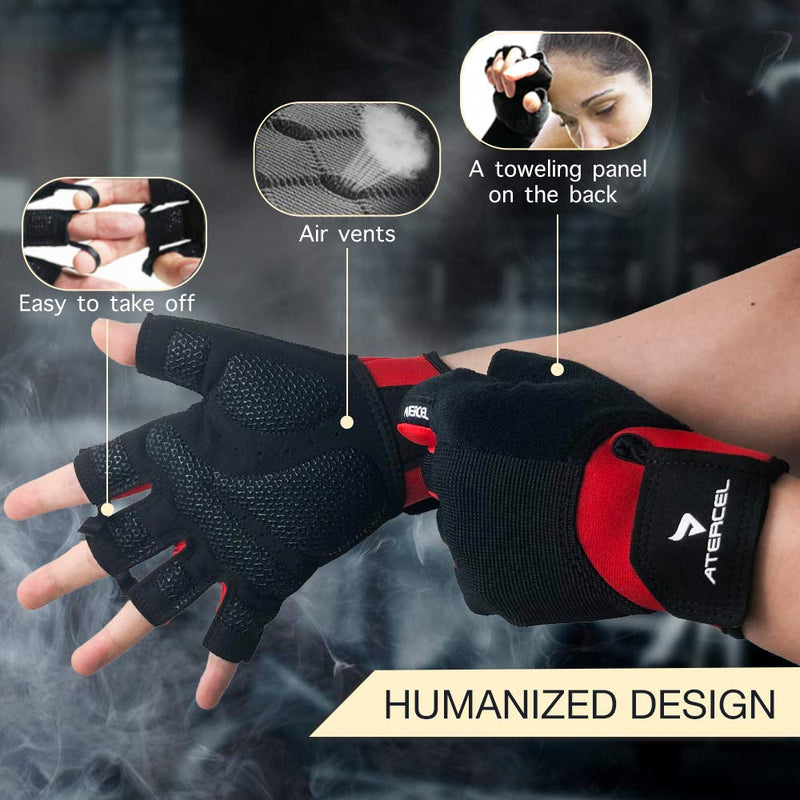 Atercel Workout Gloves for Men and Women, Exercise Gloves for Weight Lifting, Cycling, Gym, Training, Breathable and Snug fit Red Small - BeesActive Australia