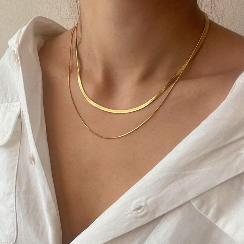 Risamil Gold Necklace for Women, 14K Gold Plated/Silver Layered Necklaces for Women, Dainty Gold Necklace Set Chain Choker Necklace Gold Jewelry Gift for Women and Girls Layered Gold Necklaces(Herringbone/Chain) - BeesActive Australia
