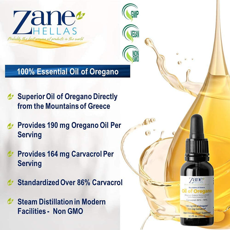 Zane Hellas 190 mg Oregano Oil-164 mg Carvacrol per Serving-4 Drops Daily. 100% Greek Undiluted Oil of Oregano. 86%-90% Min Carvacrol. Probably The Best Oregano Oil in The World. 0.5 fl. oz.- 15ml. - BeesActive Australia