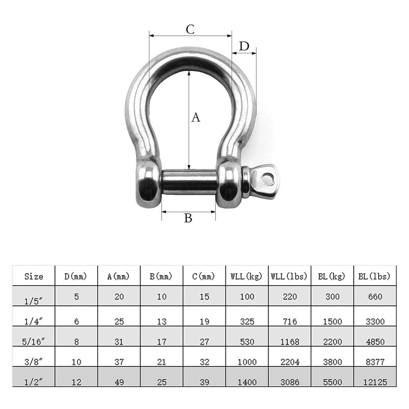 Heyous 6pcs 1/5 Inch 5mm Screw Pin Anchor Shackle Stainless Steel Heavy Duty Bow Shape Load Clamp for Chains Wirerope Lifting Paracord Outdoor Camping Survival Rope Bracelets - BeesActive Australia