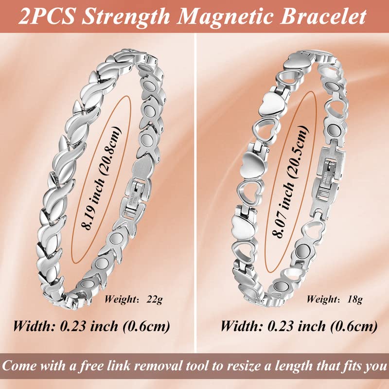 Cigmag 2PCS Magnetic Bracelets for Women Ultra Strength Magnet Titanium Steel Magnetic Brazaletes Set with Adjustable Tool and Gift Box for Mother's Day (Silver Fishtail & Love) 2pcs Silver Fishtail & Love - BeesActive Australia