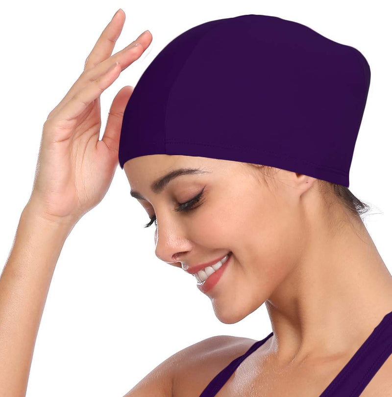 SHEKINI Womens Sports Nylon Spandex Fabric Swimming Cap Bathing Cap Head Cover Deep Purple - BeesActive Australia