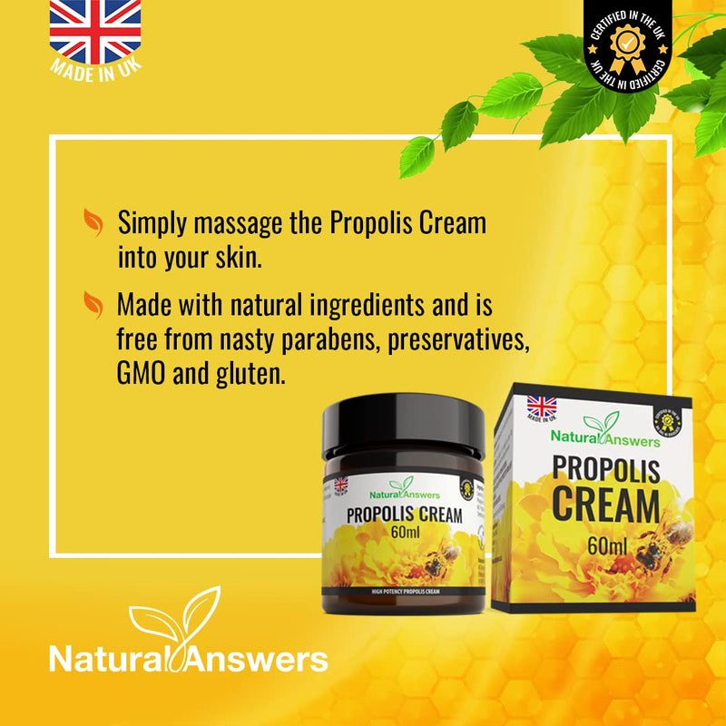 Bee Propolis Cream 60ml - Moisturising Natural Propolis Balm Ointment Remedy for Dry Skin, Cold Sores and Spots - UK Manufactured - BeesActive Australia