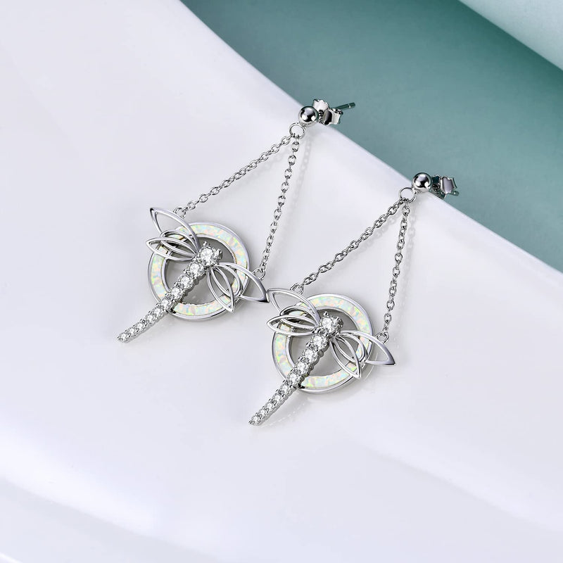 TOUPOP Dragonfly/Butterfly/Hummingbird/Elephant/Turtle Earrings Sterling Silver Animals Dangle Drop Earrings with Blue Circle Crystal Small Cute Animals Jewelry Gifts for Women Girls Friends Birthday Christmas Opal dragonfly earrings - BeesActive Australia