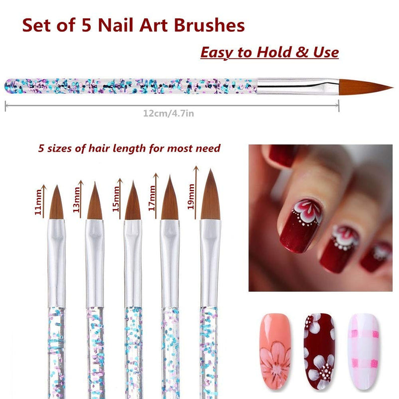 FULINJOY 8 Pcs Nail Art Brush Nail Liner Brush, Acrylic UV Gel Glitter Drawing Painting Brushes Crystal Handle Nylon Hair Carving Flower Pens Nails Tools - BeesActive Australia