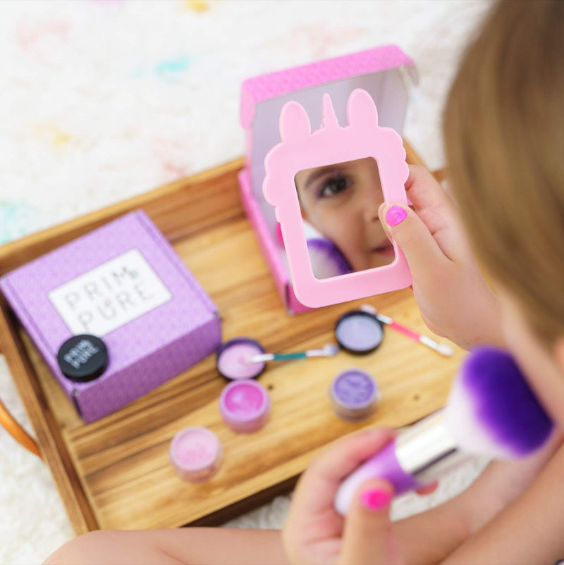 Prim and Pure Mineral Gift Set with Unicorn Mirror| Perfect for Play Dates & Birthday Parties | Kids Eyeshadow Makeup – Mineral Blush | Organic & Natural Makeup Kit for Kids| Made in USA (Purple) Purple - BeesActive Australia