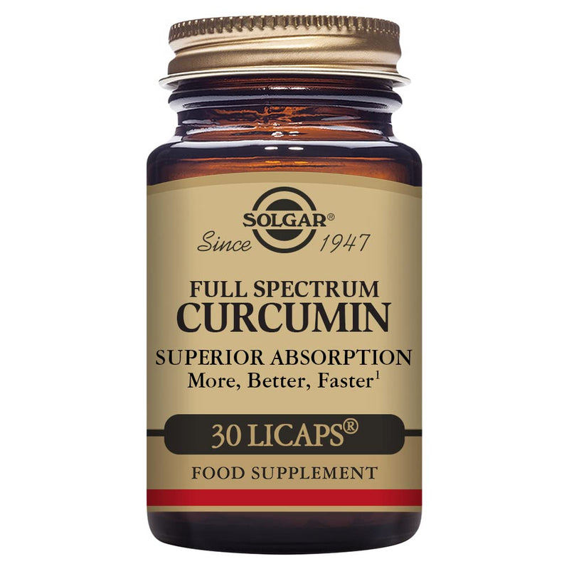 Solgar Full Spectrum Curcumin Softgels - Pack of 30 - Liquid Extract of Turmeric - Supports Brain, Joint, & Immune System Health - Gluten Free, Gold - BeesActive Australia