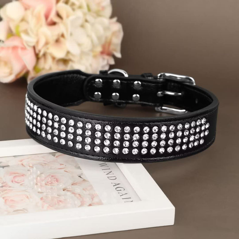 Beirui Bling Rhinestone Dog Collar with Diamonds Studded - Colorful PU Leather Padded Dog Collar 1.5 Inch Wide - Heavy Duty Bedazzled Dog Collar for Medium Large Dogs XL:Neck 19-24",Width 1.5" Black - BeesActive Australia