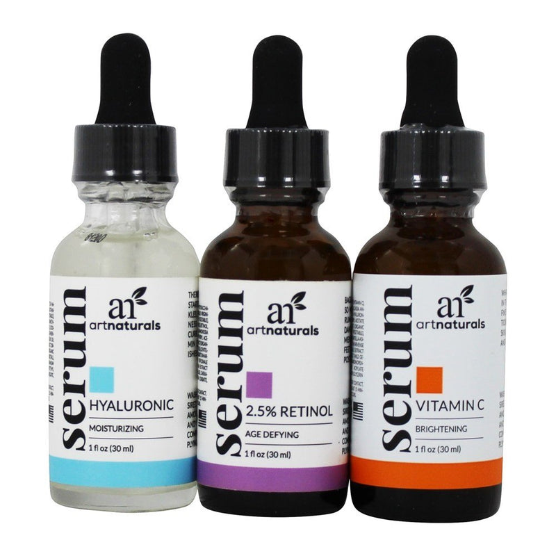 artnaturals Anti-Aging-Set with Vitamin-C Retinol and Hyaluronic-Acid - (3 x 1 Fl Oz / 30ml) Serum for Anti Wrinkle and Dark Circle Remover – All Natural and Moisturizing - BeesActive Australia