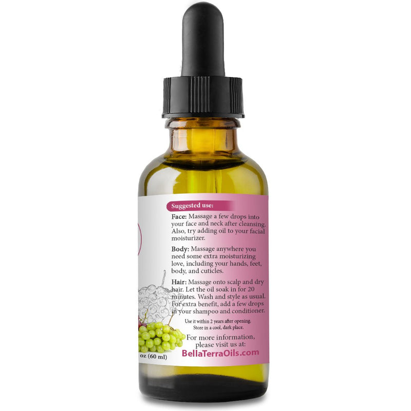 NEW Grape Seed Oil. 2oz. Cold-pressed. Unrefined. Organic. 100% Pure. Rich in vitamins. Hexane-free. Rejuvenates Skin. Softens Hair. Natural Moisturizer. For Hair, Skin, Nails, Beard, Stretch Marks. - BeesActive Australia
