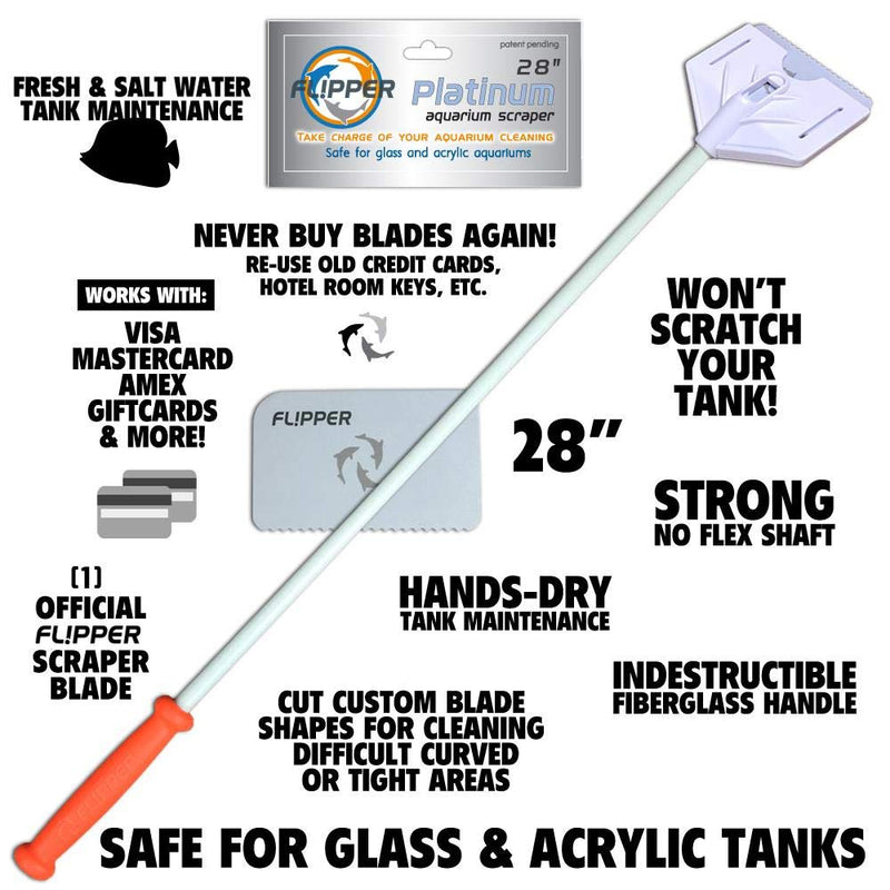 FL!PPER Flipper Platinum Aquarium Hand Scraper Tool – Glass and Acrylic Fish Tank Cleaner – Aquarium Glass Cleaner Uses Credit Card or Hotel Key – Aquarium Glass Scraper with Serrated Blade 28" - BeesActive Australia