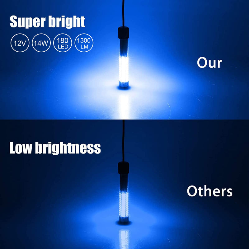 12V 14W 30W 180 LED Submersible Fishing Light Underwater Night Fishing Finder Crappie Squid Light Lure Bait Boat Shad Shrimp Fish Finder Lamp, Deep Drop Water Ice Fishing Attracting Light with 5M Cord Blue - BeesActive Australia