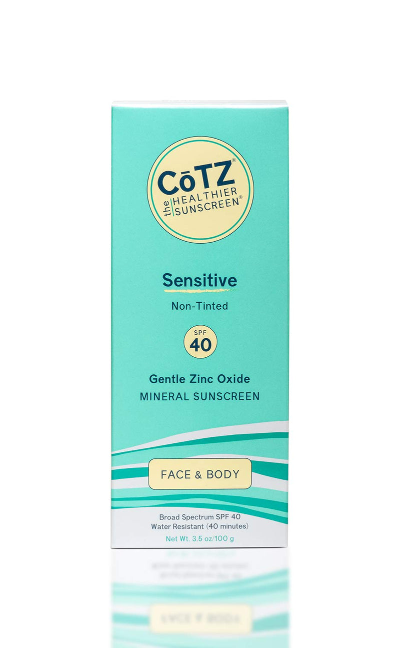 COTZ Sensitive Non-Tinted Zinc Oxide Mineral Sunscreen for Body and Face; Broad Spectrum SPF 40; 3.5 oz / 100 g - BeesActive Australia