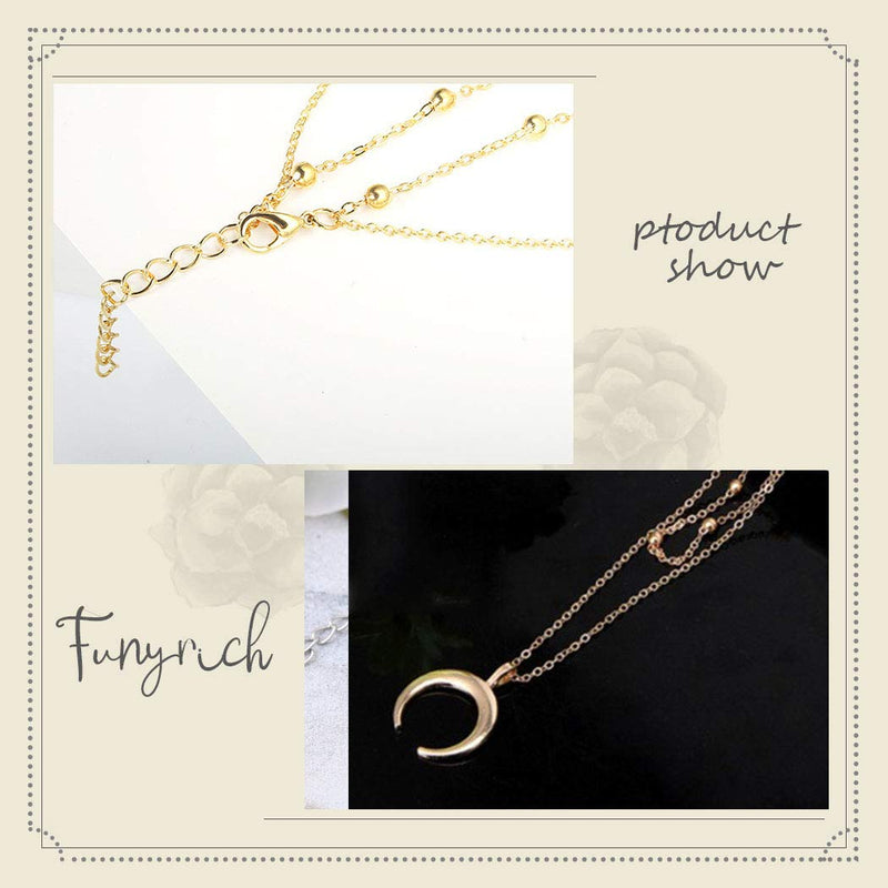 Funyrich Boho Layered Moon Necklaces Chain Horns Necklace Pendant Chain Beads Necklaces Jewelry for Women and Girls (Gold) Gold - BeesActive Australia