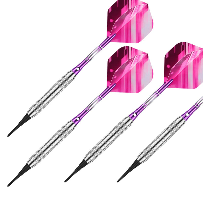 [AUSTRALIA] - sanfeng Darts Plastic Tip Set - 18g Soft Tip Darts - Nickel Plated Silver Dart Barrel 16 Grams + 50 Anti-Loose O-Rings + 6 Shaft (Aluminum/Nylon 45mm) + 6 Flights + Extra 50 Soft Tips Electronic Dart 7-B-18g-purple 