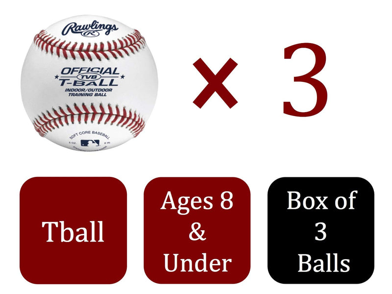 [AUSTRALIA] - Rawlings Youth Tball or Training Baseballs, Box of 3 Tballs, TVBBOX3, White, Official Size 