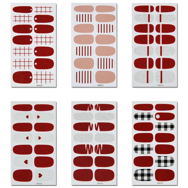 WOKOTO 6 Pieces Full Wraps Nail Polish Stickers Tips Stripe Solid Color Self-Adhesive Nail Decals Manicure Stickers Strips Kits With 1Pcs Nail File - BeesActive Australia