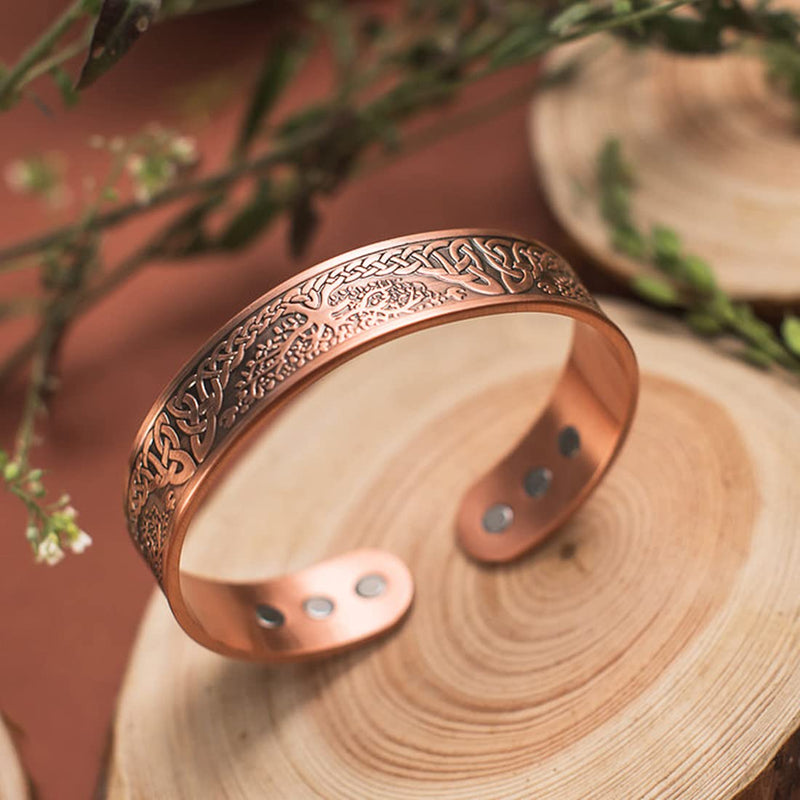 Vicmag Lymphatic Drainage Copper Bracelet for Men with 9 pcs Ultra Strength Magnet brazaletes 99.99% Solid Pure Copper Gift Cuff Bangles (Adjustable Size with Gift Box, Tree) 1PC 1pc 9 Magnets Tree - BeesActive Australia